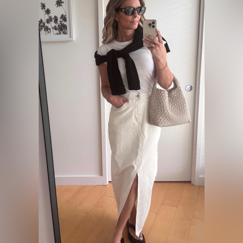 Mango white slit denim midi skirt